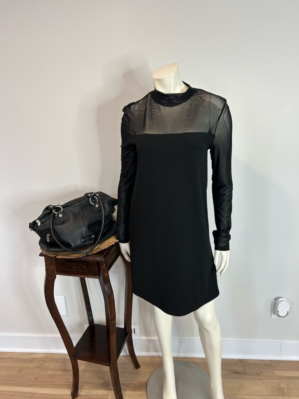 Beautiful Trend Setter Black Midi Mesh Long-Sleeve Dress❤️M